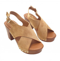 SANDALES POUR FEMMES EN DAIM MARRON SYNTHÉTIQUE TALON 9