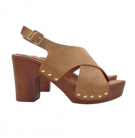 SANDALES POUR FEMMES EN DAIM MARRON SYNTHÉTIQUE TALON 9