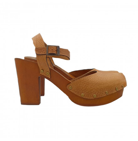 SABOTS EN CUIR CARAMEL TALON 9 - MY134 CARAMELLO