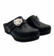 DUTCH CLOGS IN BLACK LEATHER WITH JEWEL
