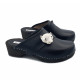 DUTCH CLOGS IN BLACK LEATHER WITH JEWEL