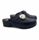 DUTCH CLOGS IN BLACK LEATHER WITH JEWEL