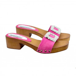CLOGS MIT SCHMUCKBAND AUS FUCHSIA WILDLEDER