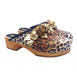 DUTCH CLOGS LEOPARD WITH JEWEL FLOWERS - MY6433 LEOPARDATO