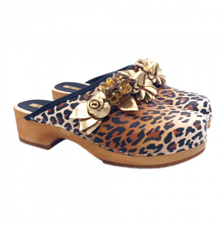 ZUECOS HOLANDESES DE LEOPARDO CON FLOR JOYA - MY6433 LEOPARDATO