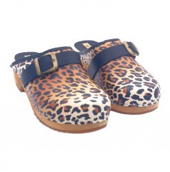 NIEDERLÄNDISCHE CLOGS LEOPARD MIT SCHWARZER SCHNALLE