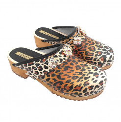 SABOTS HOLLANDAIS LÉOPARD AVEC FLEURS EN STRASS