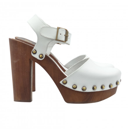WHITE HIGH HEEL SWEDISH CLOGS