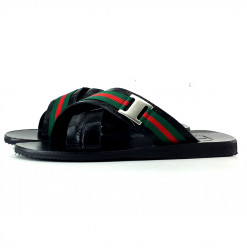 SANDALIAS PARA HOMBRE DE CUERO NEGRO CON BANDAS CRUZADAS - S156 NERO