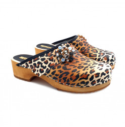 ZUECOS SUECOS LEOPARDO CON JOYA - G6478 LEOPARDATO