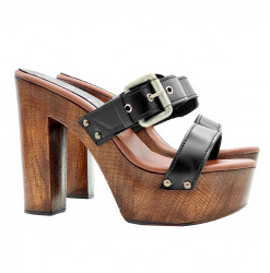 LEATHER BLACK CLOG WITH...