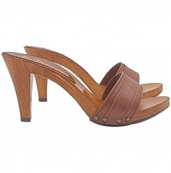 HOLZSCHUHE BRAUN AUS LEDER ABSATZ 9 - K6104 MARRONE
