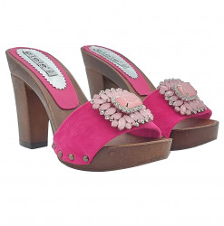Zuecos fucsia en ante con tacon 10 y joya - G8051 CAM FUXIA