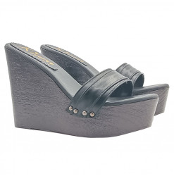 Schwarze Wedges mit Doppelband