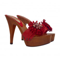 ROTE HOLZSCHUHE MIT BLUME -...