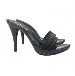 SCHWARZE CLOGS MIT LACKBAND...