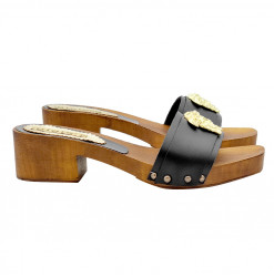 Lederclogs mit goldenem...